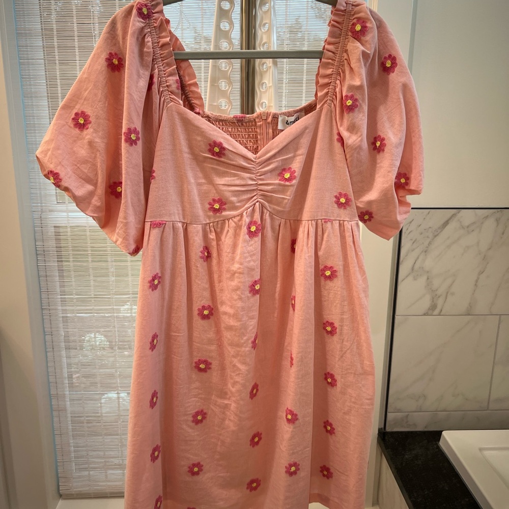 Pink Floral Dress with Puff Sleeves